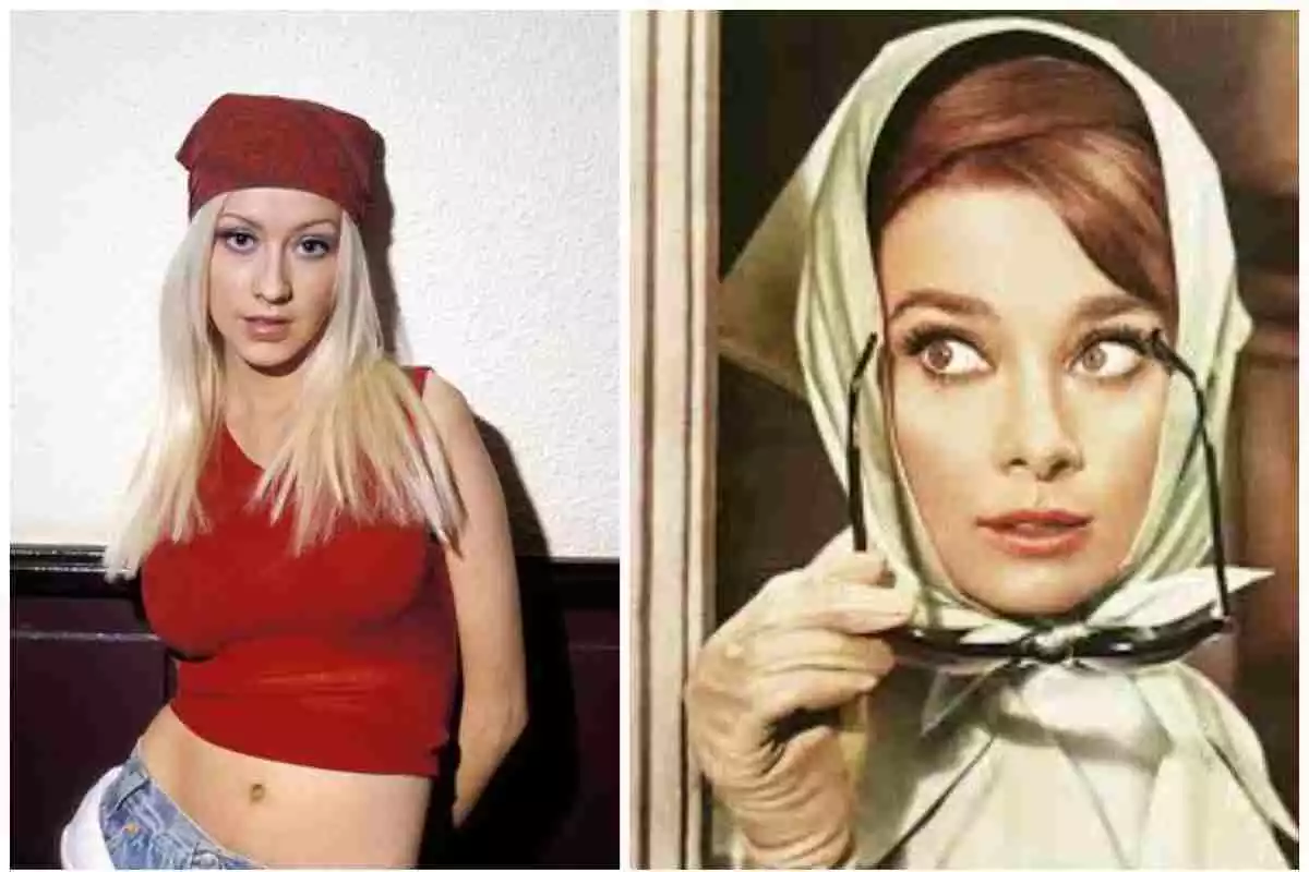 Christina Aguilera con el pañuelo en la cabeza/ Audrey Hepburn con un pañuelo en la cabeza